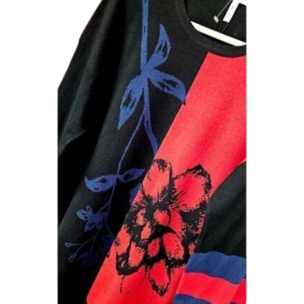 BCB GENERATION Women's red,black,blue crew neck longsleve floral Sweater Size L - Picture 7 of 15